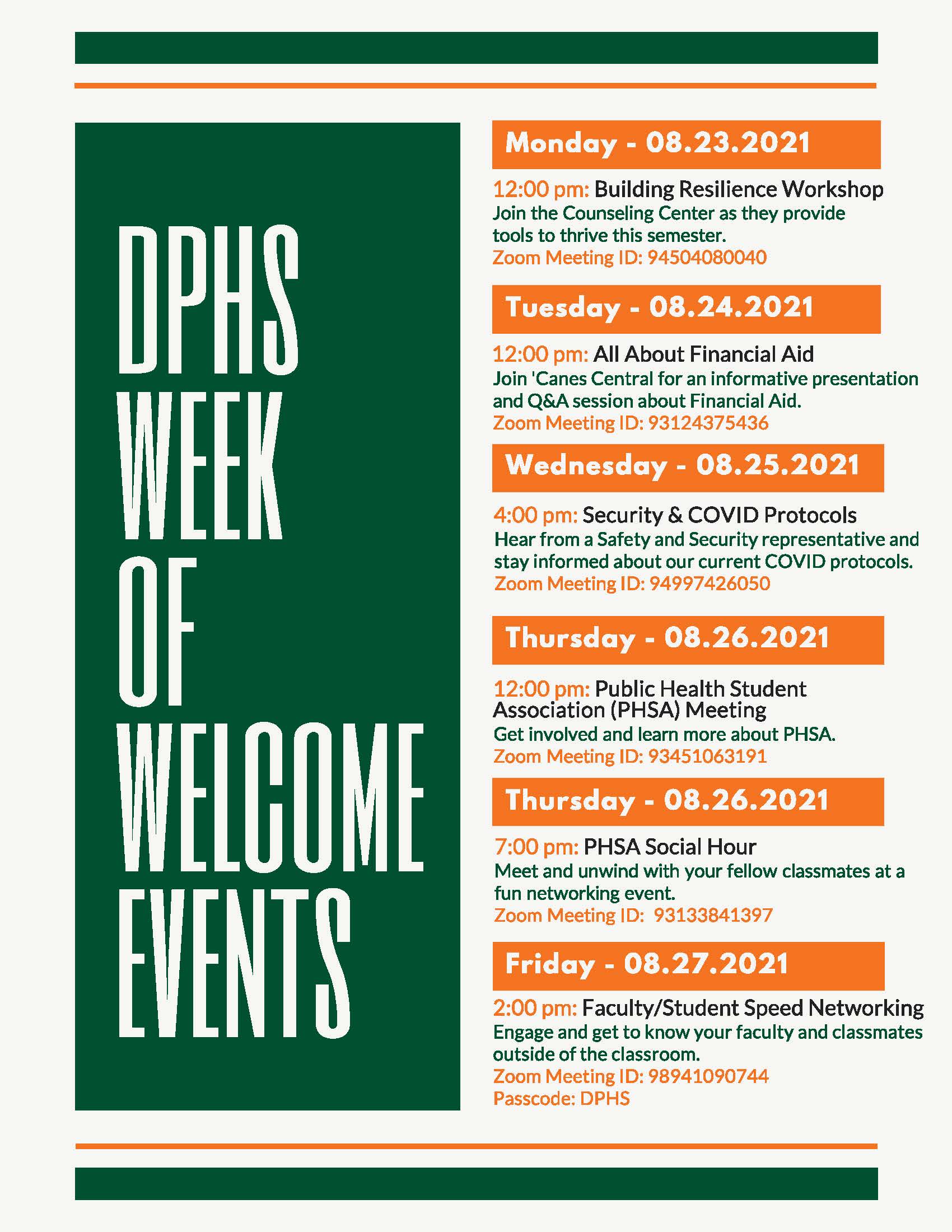 DPHS Week of Welcome Events