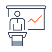 graphic icon of person presenting behind a podium